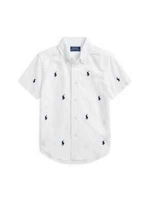 Little Boy's & Logo Embroidered Oxford Short-Sleeve Shirt