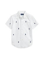 Little Boy's & Logo Embroidered Oxford Short-Sleeve Shirt