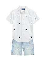 Little Boy's & Logo Embroidered Oxford Short-Sleeve Shirt