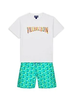 Little Boy's & Boy's Turtle Print Swim Trunks