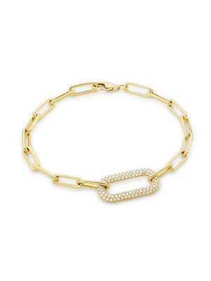 14K Yellow Gold & 0.55 TCW Diamond Paper-Clip Chain Bracelet