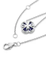 14K White Gold, Blue Sapphire & 0.16 TCW Diamond Clover Pendant Necklace