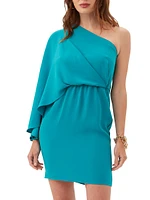 Amal One-shoulder Cape-Sleeve Minidress