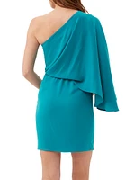 Amal One-shoulder Cape-Sleeve Minidress