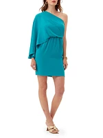 Amal One-shoulder Cape-Sleeve Minidress