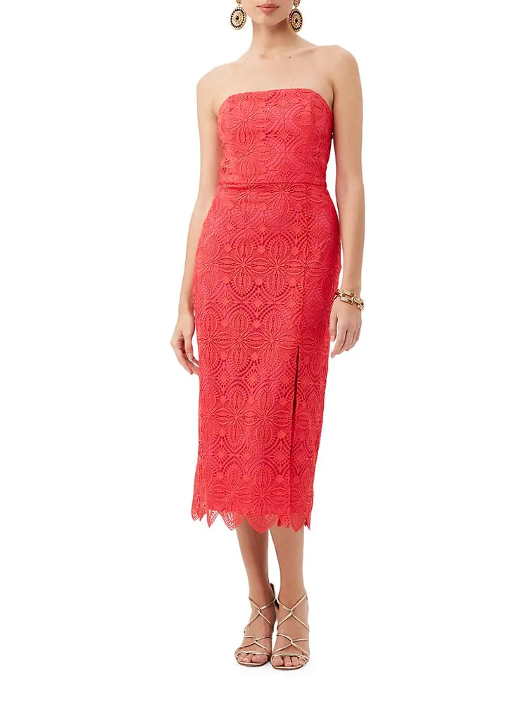 Stella Lace Strapless Midi-Dress