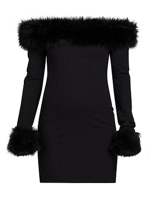 Off-the-Shoulder Faux Fur Minidress