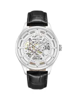 Automatic Stainless Steel & Leather Skeleton Watch/42MM