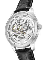 Automatic Stainless Steel & Leather Skeleton Watch/42MM