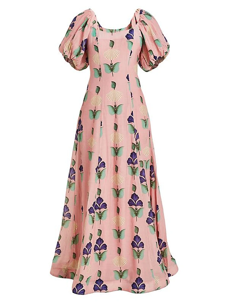 Arrabbiata Floral Puff-Sleeve Gown