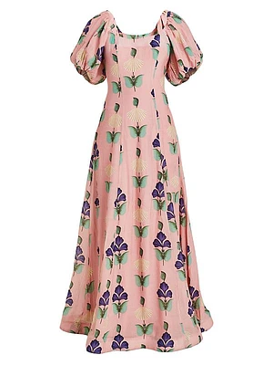 Arrabbiata Floral Puff-Sleeve Gown