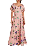 Arrabbiata Floral Puff-Sleeve Gown