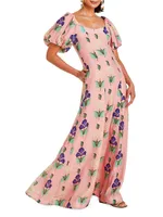 Arrabbiata Floral Puff-Sleeve Gown