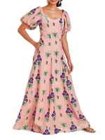 Arrabbiata Floral Puff-Sleeve Gown