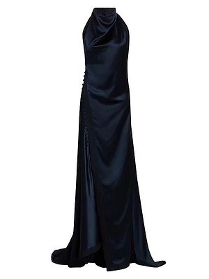 Sasha Satin Button-Detail Gown