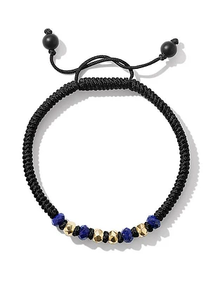 Fortune Woven Black Nylon Bracelet with Lapis, Black Onyx and 18K Yellow Gold