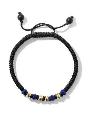 Fortune Woven Black Nylon Bracelet with Lapis, Onyx and 18K Yellow Gold