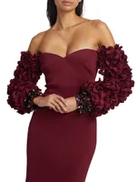 Floral Appliqué Off-The-Shoulder Gown