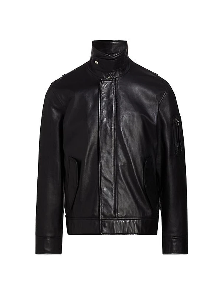 Stand Collar Leather Jacket