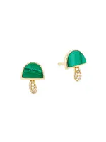 14K Yellow Gold, 0.045 TCW Diamond & Malachite Mushroom Stud Earrings