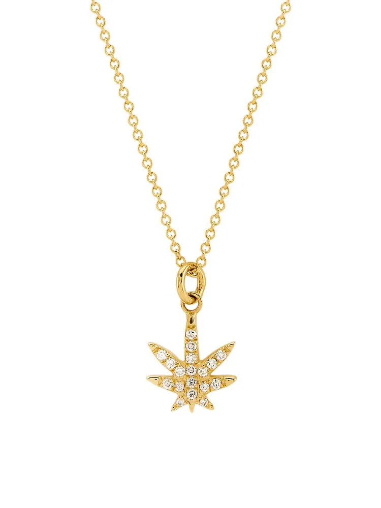 14K Yellow Gold & 0.1 TCW Diamond Cannabis Leaf Pendant Necklace