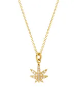 14K Yellow Gold & 0.1 TCW Diamond Cannabis Leaf Pendant Necklace