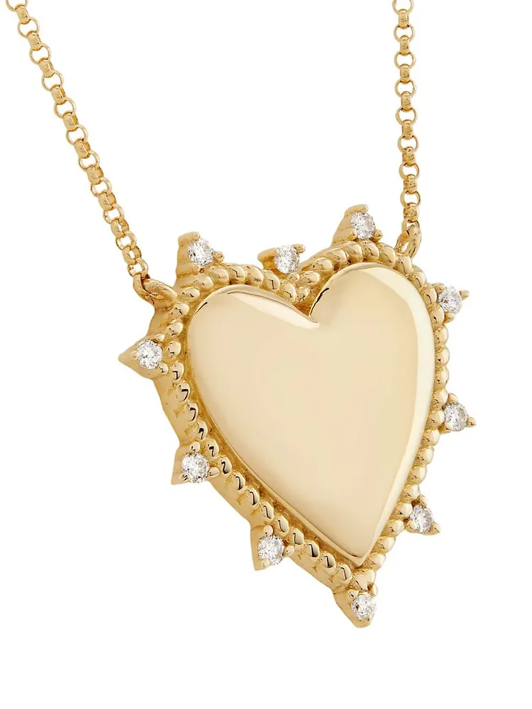 14K Yellow Gold & 0.15 TCW Diamond Heart Pendant Necklace