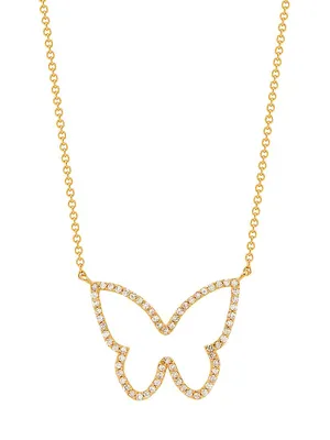 14K Yellow Gold & 0.16 TCW Diamond Butterfly Pendant Necklace