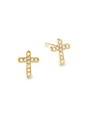 14K Yellow Gold & 0.13 TCW Diamond Cross Stud Earrings