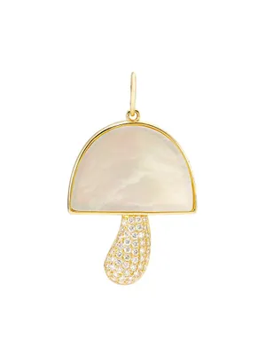 14K Yellow Gold, 0.47 TCW Diamond & Mother Of Pearl Mushroom Pendant