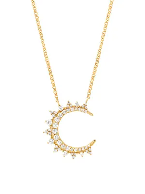 14K Yellow Gold & 0.5 TCW Diamond Crescent Moon Pendant Necklace
