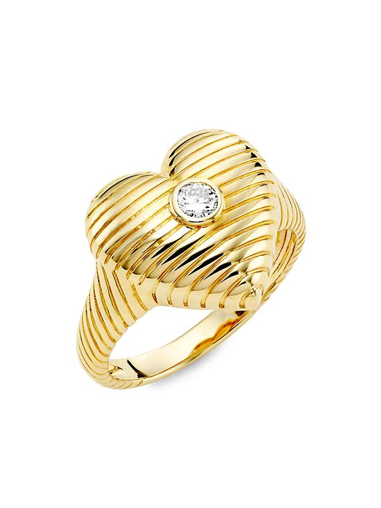 14K Yellow Gold & 0.13 TCW Diamond Heart Ring