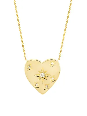 14K Yellow Gold & 0.1 TCW Diamond Heart Pendant Necklace