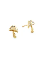 14K Yellow Gold & 0.044 TCW Diamond Mushroom Stud Earrings