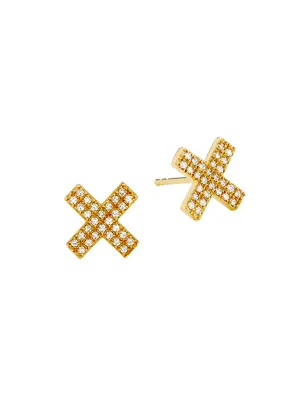 14K Yellow Gold & 0.2 TCW Diamond X Stud Earrings