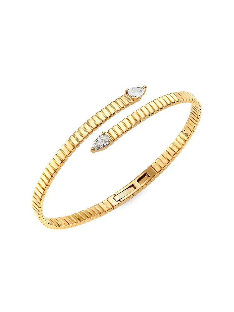 14K Yellow Gold & 0.7 TCW Diamond Fluted Bypass Bangle