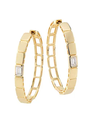 14K Yellow Gold & 0.6 TCW Diamond Tile Oval Hoop Earrings