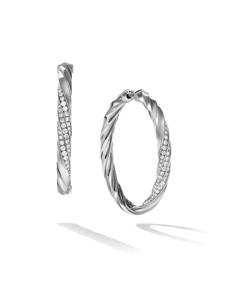 Cable Sterling Silver & Diamond Hoop Earrings