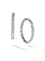Cable Sterling Silver & Diamond Hoop Earrings