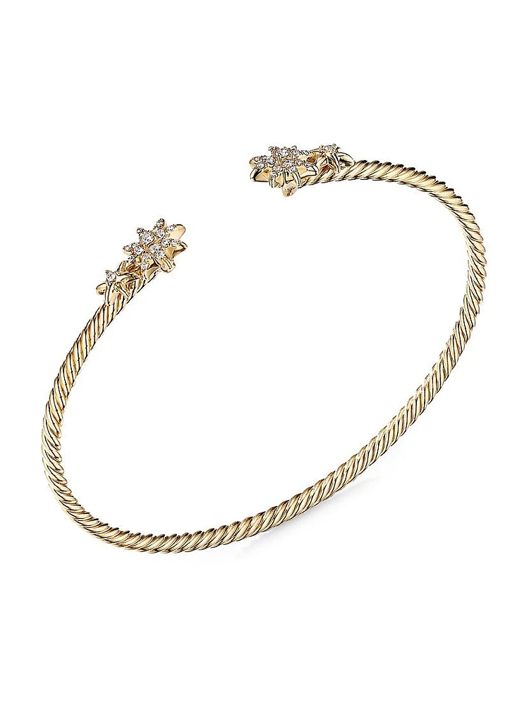 Petite Starburst Open Cable Bracelet 18K Yellow Gold With Pavé Diamonds