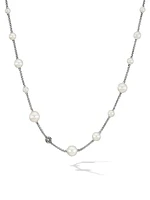 Pearl Sterling Silver & Diamond Pavé Station Necklace