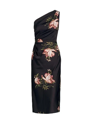 Carmen Floral One-Shoulder Midi-Dress