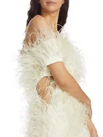 Yolanda Off-The-Shoulder Feather Minidress