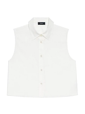 Cotton-Blend Cropped Sleeveless Shirt