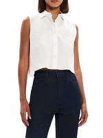 Cotton-Blend Cropped Sleeveless Shirt