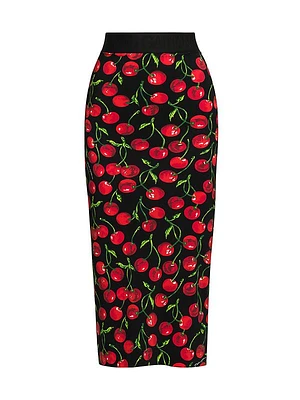 Cherry Print Midi Skirt