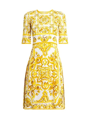 Maiolica Print A-Line Midi-Dress