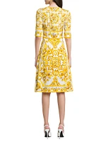 Maiolica Print A-Line Midi-Dress