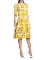 Maiolica Print A-Line Midi-Dress