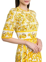 Maiolica Print A-Line Midi-Dress